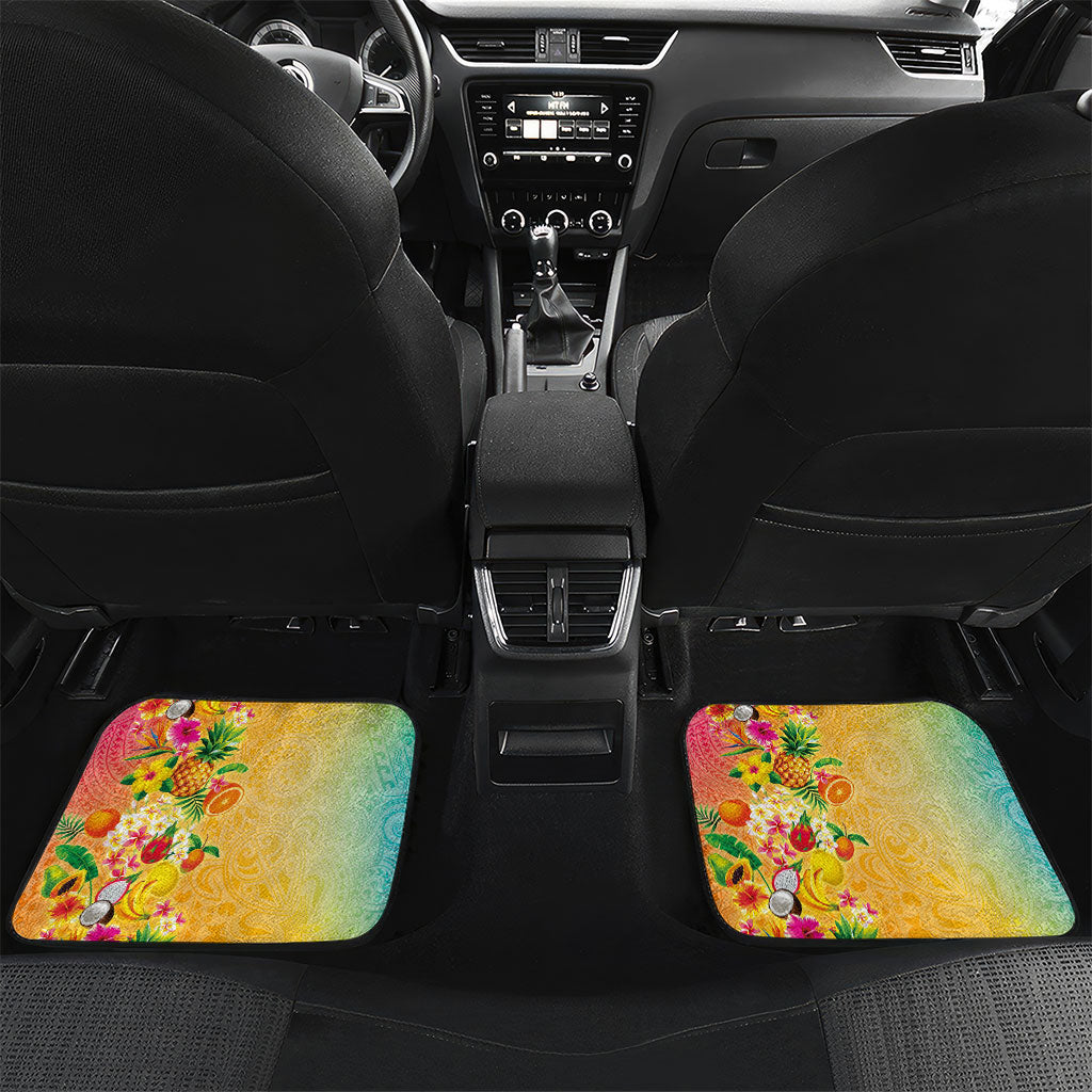 Hawaiian Tropical Fruits and Plants Car Mats Kakau Pattern Summer Vibe LT03 Set 2pcs - Back Multicolor - Polynesian Pride