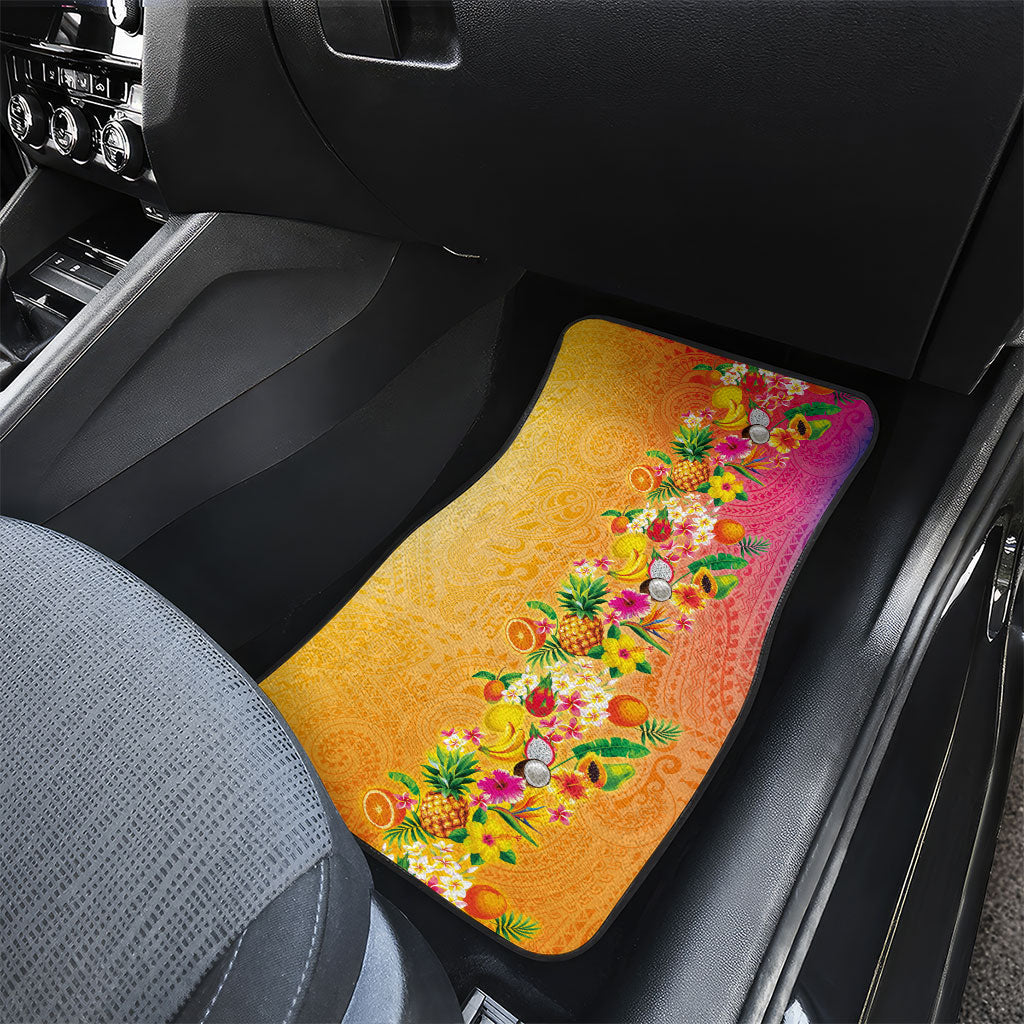 Hawaiian Tropical Fruits and Plants Car Mats Kakau Pattern Summer Vibe LT03 - Polynesian Pride