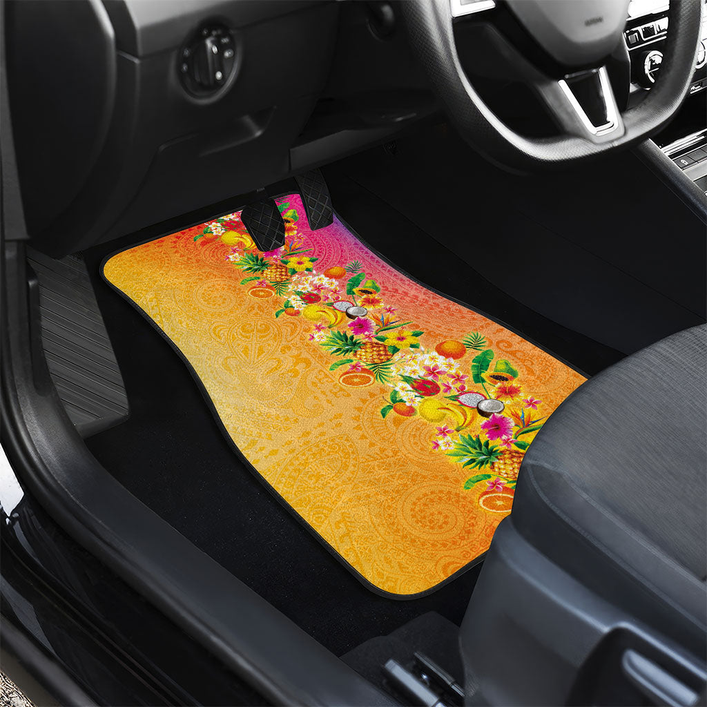 Hawaiian Tropical Fruits and Plants Car Mats Kakau Pattern Summer Vibe LT03 - Polynesian Pride