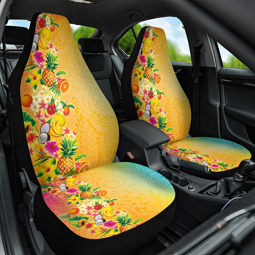 Hawaiian Tropical Fruits and Plants Car Seat Cover Kakau Pattern Summer Vibe LT03 One Size Multicolor - Polynesian Pride