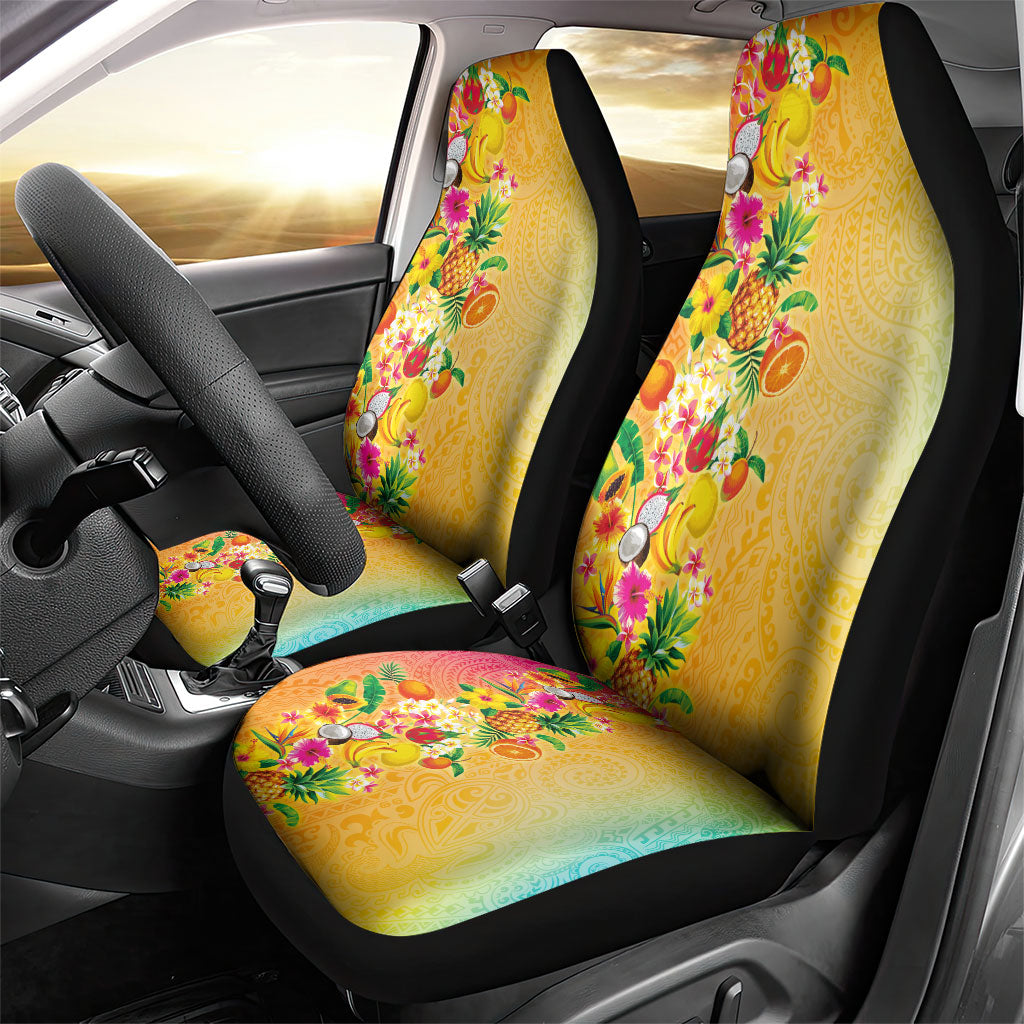 Hawaiian Tropical Fruits and Plants Car Seat Cover Kakau Pattern Summer Vibe LT03 - Polynesian Pride