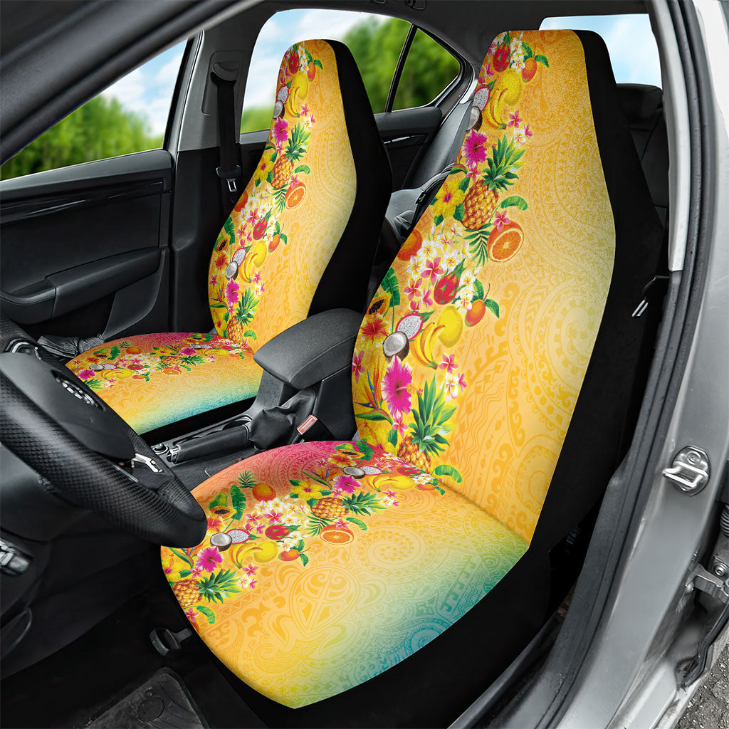 Hawaiian Tropical Fruits and Plants Car Seat Cover Kakau Pattern Summer Vibe LT03 - Polynesian Pride