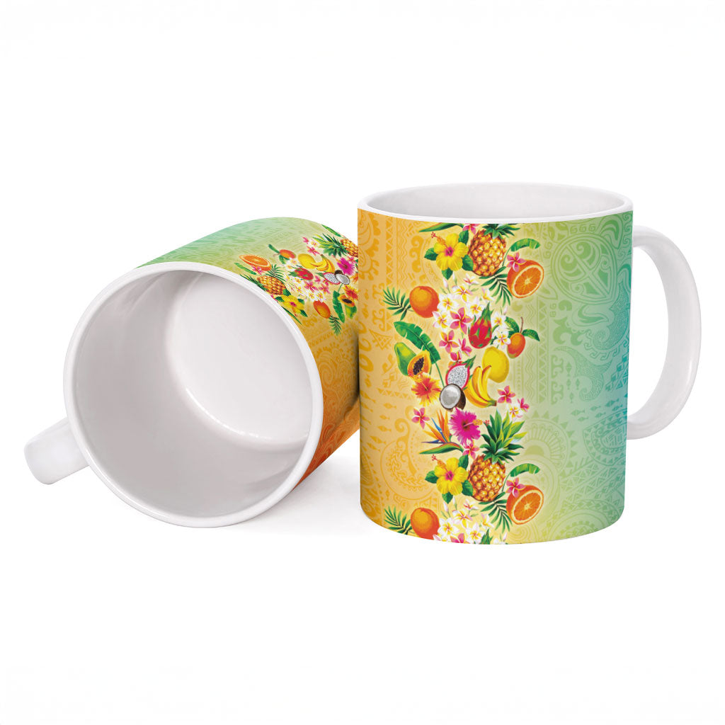 Hawaiian Tropical Fruits and Plants Ceramic Mug Kakau Pattern Summer Vibe LT03 - Polynesian Pride