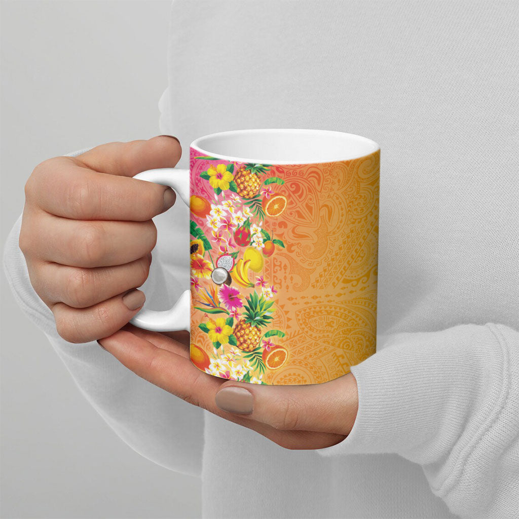 Hawaiian Tropical Fruits and Plants Ceramic Mug Kakau Pattern Summer Vibe LT03 - Polynesian Pride