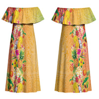 Hawaiian Tropical Fruits and Plants Couples Matching Off Shoulder Maxi Dress and Hawaiian Shirt Kakau Pattern Summer Vibe LT03 - Polynesian Pride