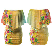 Hawaiian Tropical Fruits and Plants Couples Matching Off Shoulder Short Dress and Long Sleeve Button Shirt Kakau Pattern Summer Vibe LT03 - Polynesian Pride
