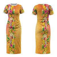 Hawaiian Tropical Fruits and Plants Couples Matching Short Sleeve Bodycon Dress and Long Sleeve Button Shirt Kakau Pattern Summer Vibe LT03 - Polynesian Pride
