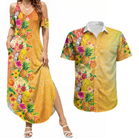 Hawaiian Tropical Fruits and Plants Couples Matching Summer Maxi Dress and Hawaiian Shirt Kakau Pattern Summer Vibe LT03 Multicolor - Polynesian Pride