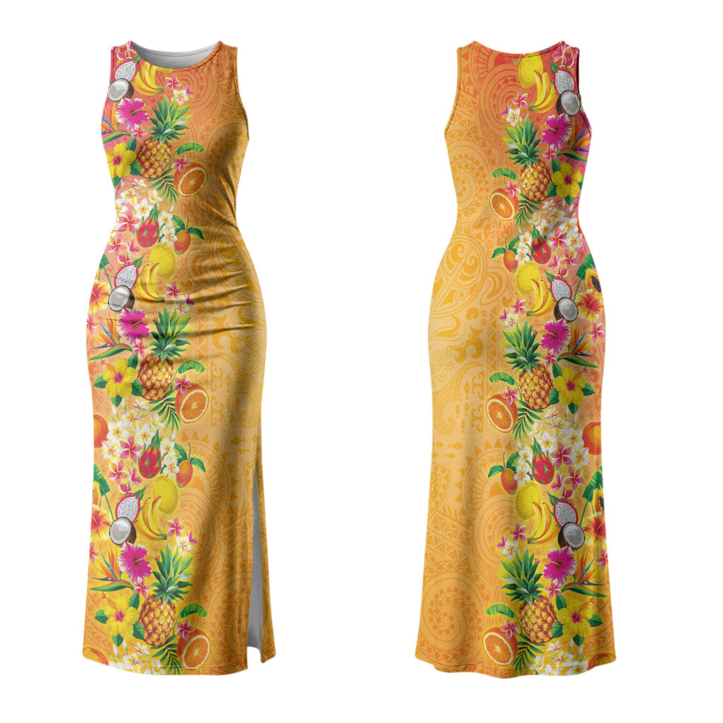 Hawaiian Tropical Fruits and Plants Couples Matching Tank Maxi Dress and Hawaiian Shirt Kakau Pattern Summer Vibe LT03 - Polynesian Pride