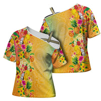 Hawaiian Tropical Fruits and Plants Cross Shoulder Shirt Kakau Pattern Summer Vibe LT03 - Polynesian Pride