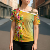 Hawaiian Tropical Fruits and Plants Cross Shoulder Shirt Kakau Pattern Summer Vibe LT03 - Polynesian Pride