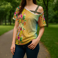 Hawaiian Tropical Fruits and Plants Cross Shoulder Shirt Kakau Pattern Summer Vibe LT03 - Polynesian Pride