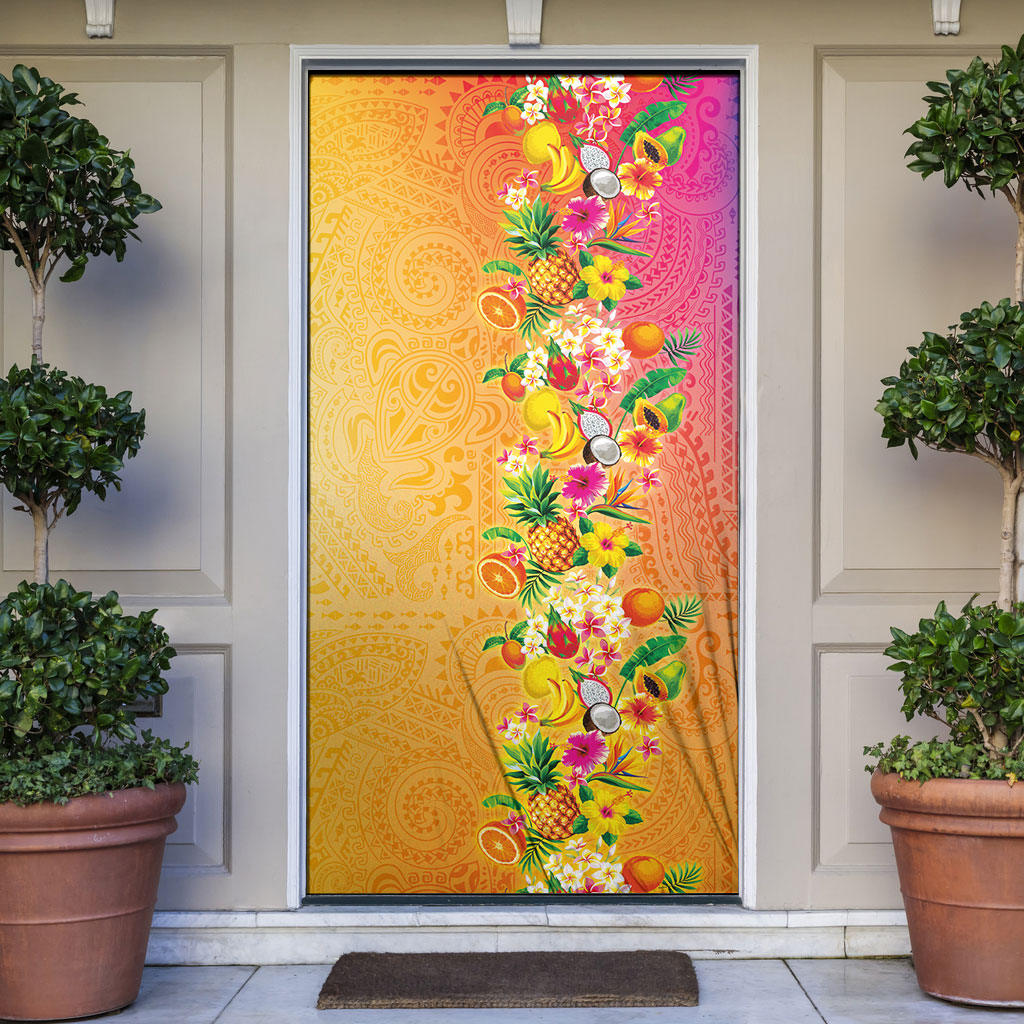 Hawaiian Tropical Fruits and Plants Door Cover Kakau Pattern Summer Vibe LT03 Multicolor - Polynesian Pride