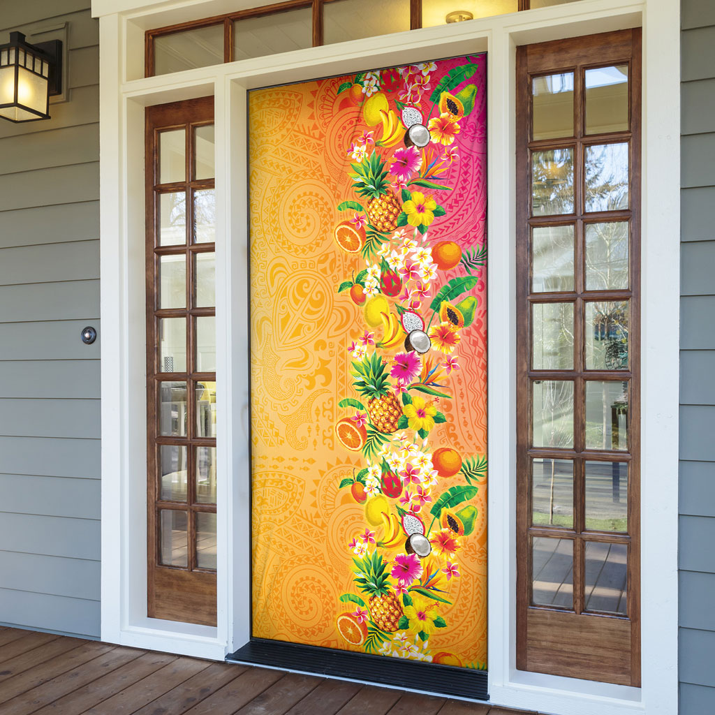 Hawaiian Tropical Fruits and Plants Door Cover Kakau Pattern Summer Vibe LT03 - Polynesian Pride