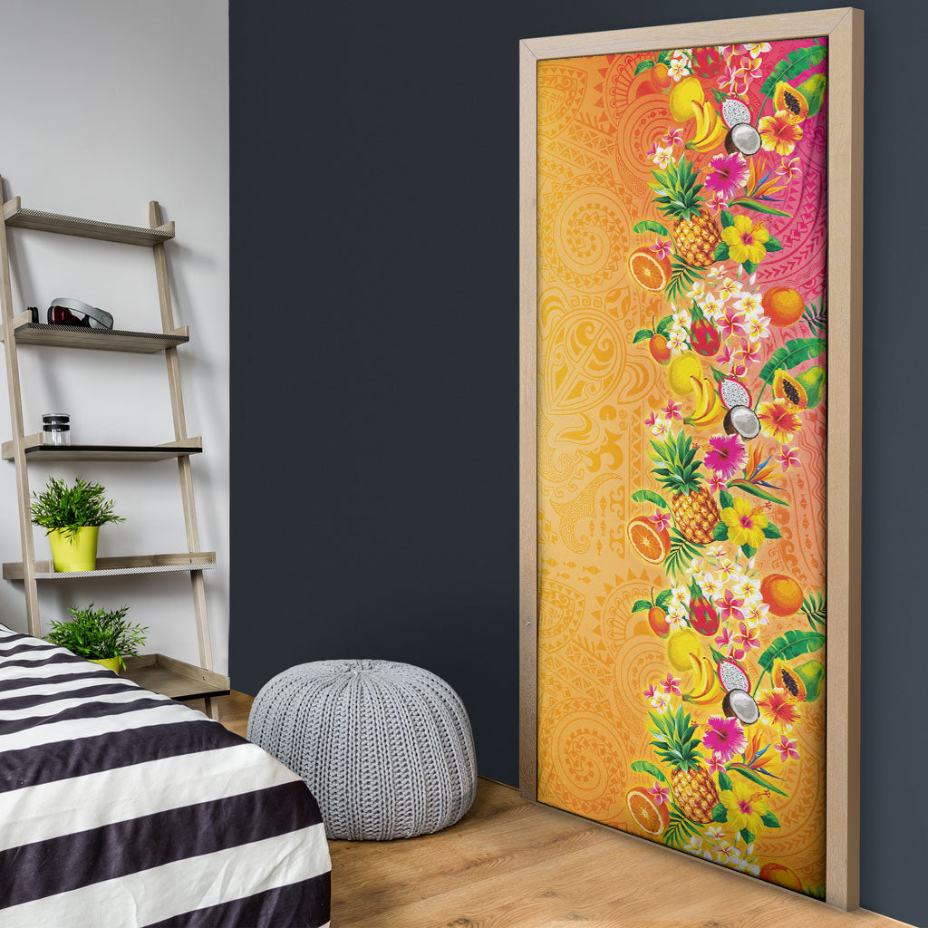 Hawaiian Tropical Fruits and Plants Door Cover Kakau Pattern Summer Vibe LT03 - Polynesian Pride