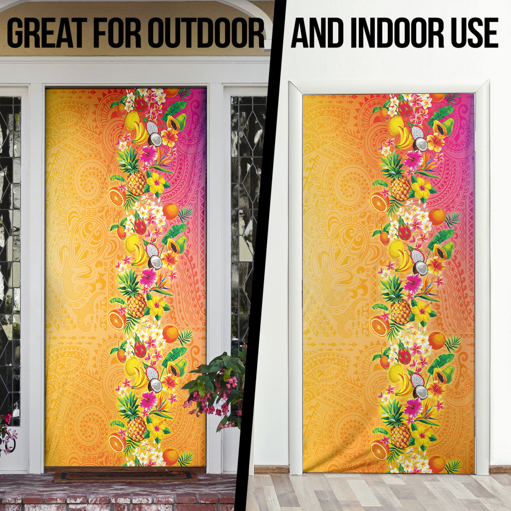 Hawaiian Tropical Fruits and Plants Door Cover Kakau Pattern Summer Vibe LT03 - Polynesian Pride