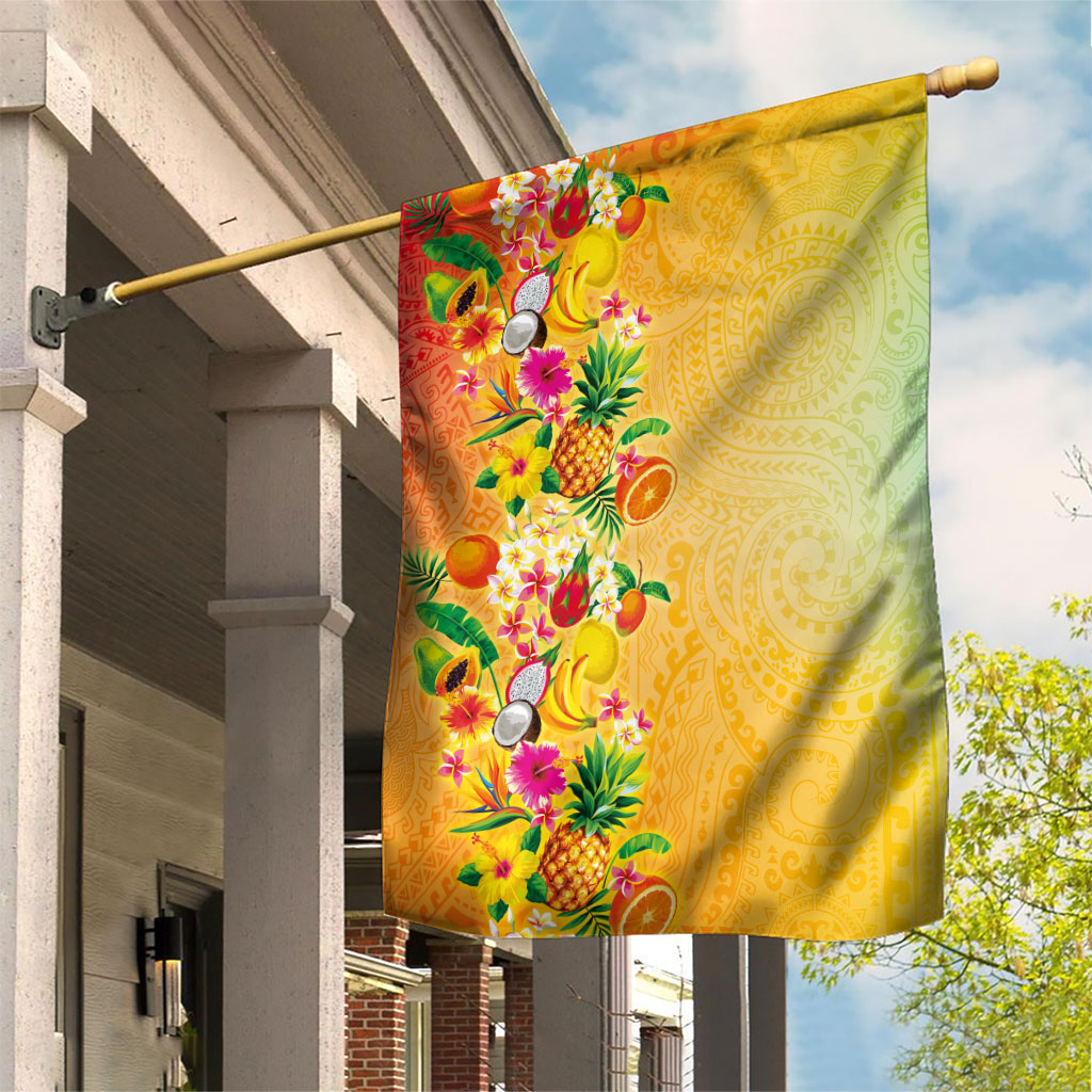 Hawaiian Tropical Fruits and Plants Garden Flag Kakau Pattern Summer Vibe LT03 House Flag Multicolor - Polynesian Pride