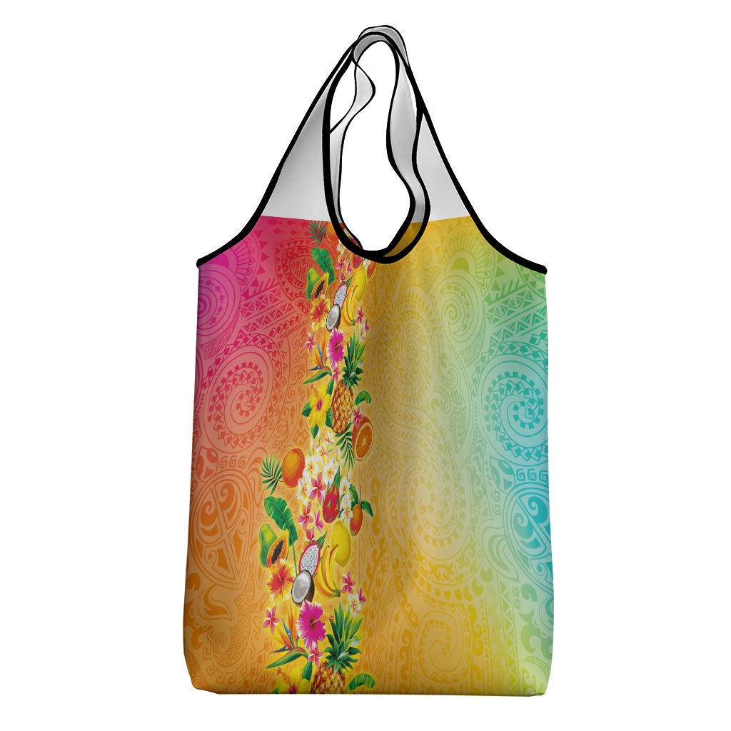 Hawaiian Tropical Fruits and Plants Grocery Bag Kakau Pattern Summer Vibe LT03 - Polynesian Pride