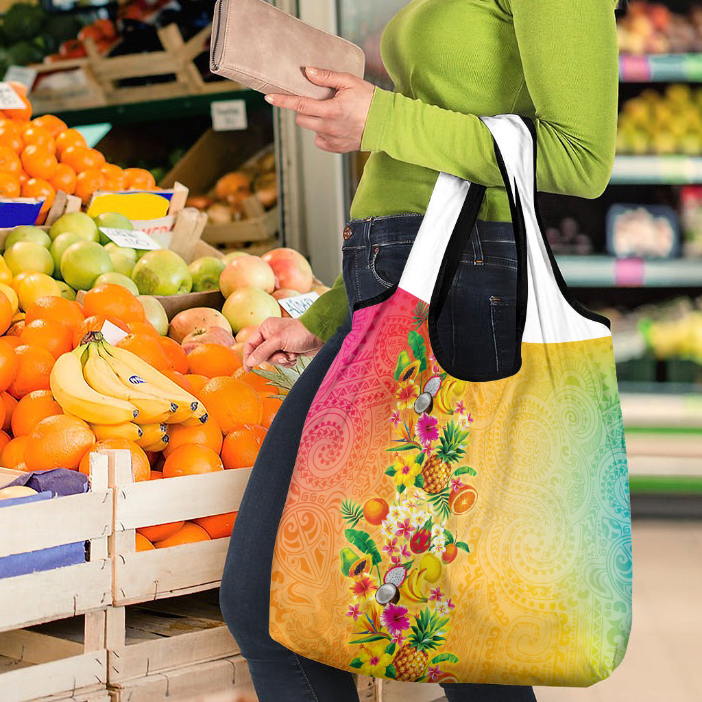 Hawaiian Tropical Fruits and Plants Grocery Bag Kakau Pattern Summer Vibe LT03 - Polynesian Pride