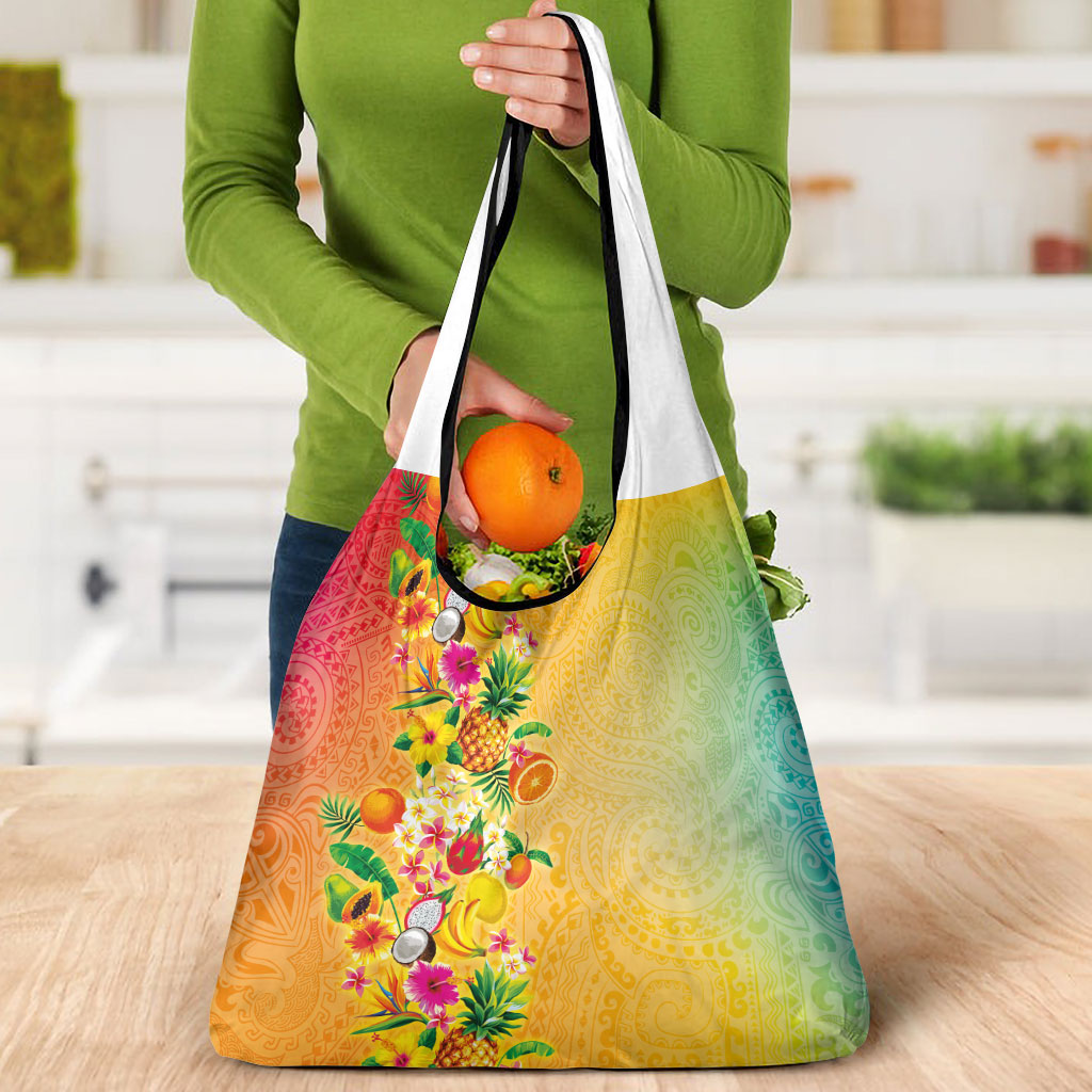 Hawaiian Tropical Fruits and Plants Grocery Bag Kakau Pattern Summer Vibe LT03 - Polynesian Pride