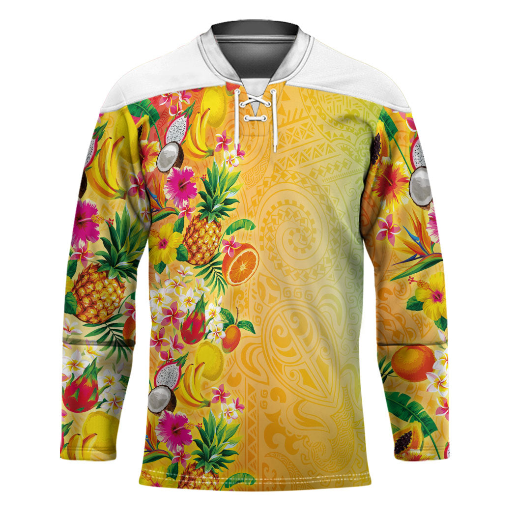 Hawaiian Tropical Fruits and Plants Hockey Jersey Kakau Pattern Summer Vibe LT03 Unisex Multicolor - Polynesian Pride