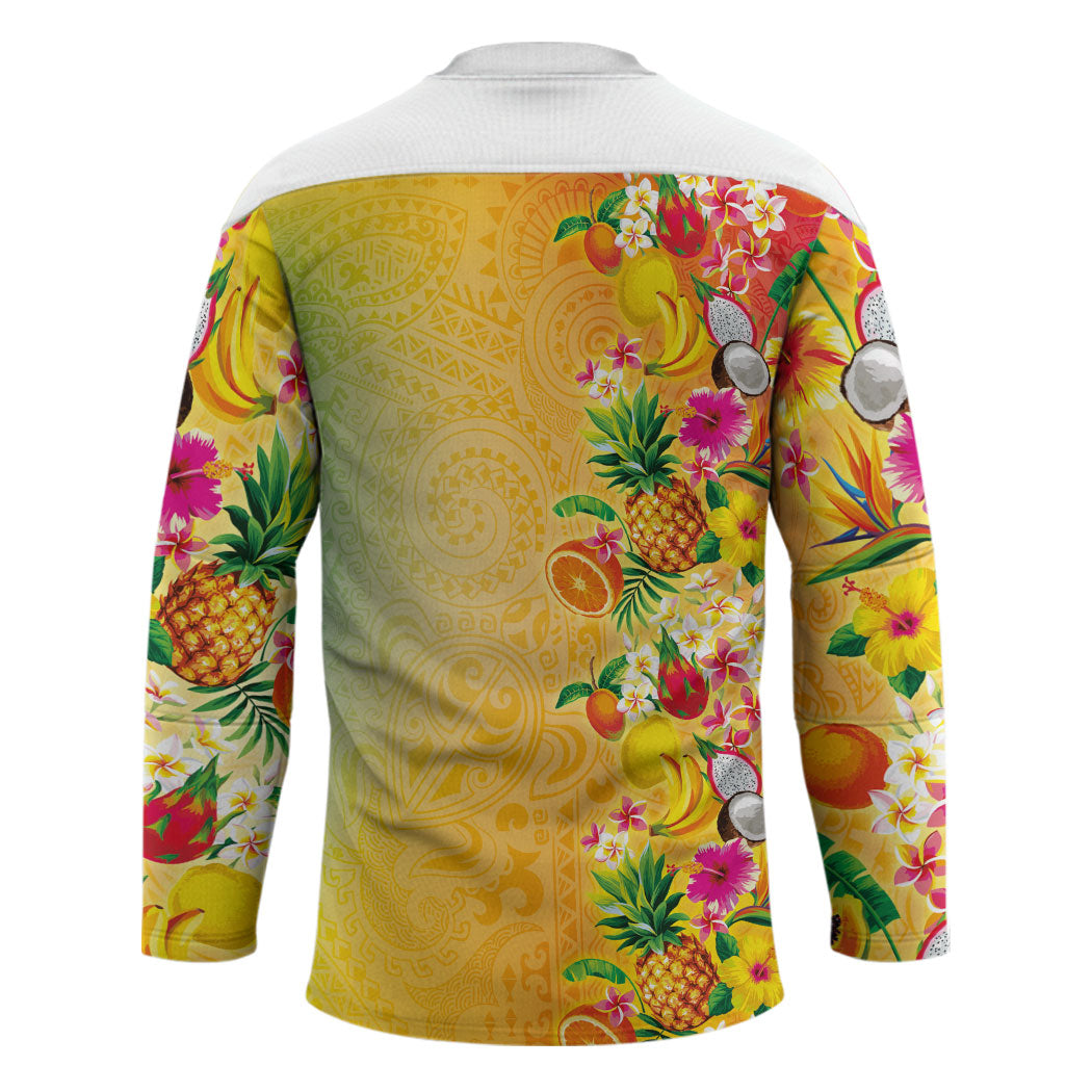 Hawaiian Tropical Fruits and Plants Hockey Jersey Kakau Pattern Summer Vibe LT03 - Polynesian Pride