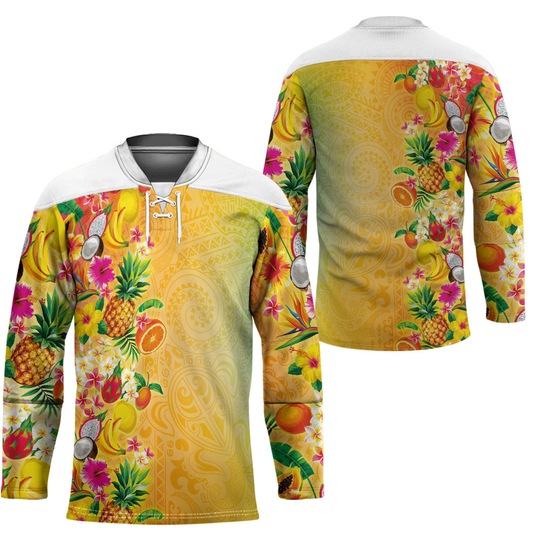 Hawaiian Tropical Fruits and Plants Hockey Jersey Kakau Pattern Summer Vibe LT03 - Polynesian Pride