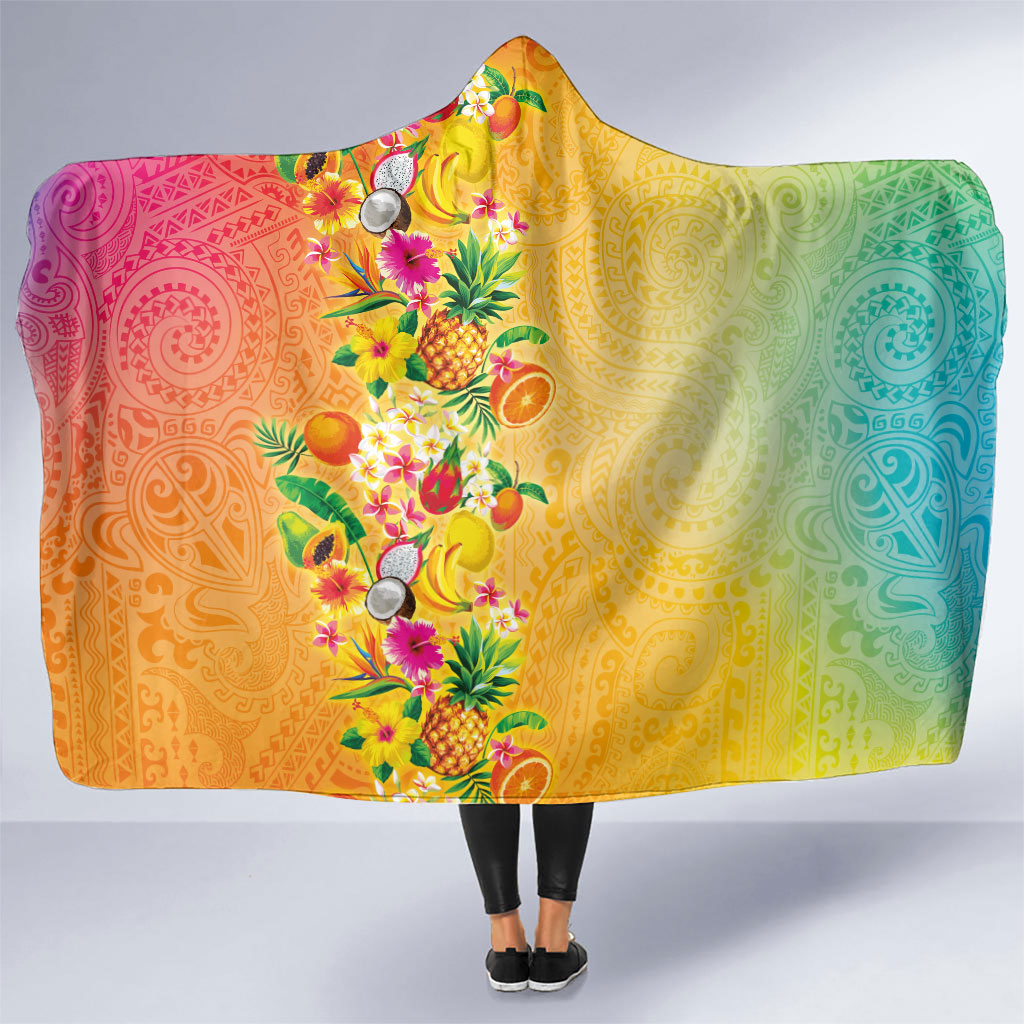 Hawaiian Tropical Fruits and Plants Hooded Blanket Kakau Pattern Summer Vibe LT03 One Size Multicolor - Polynesian Pride
