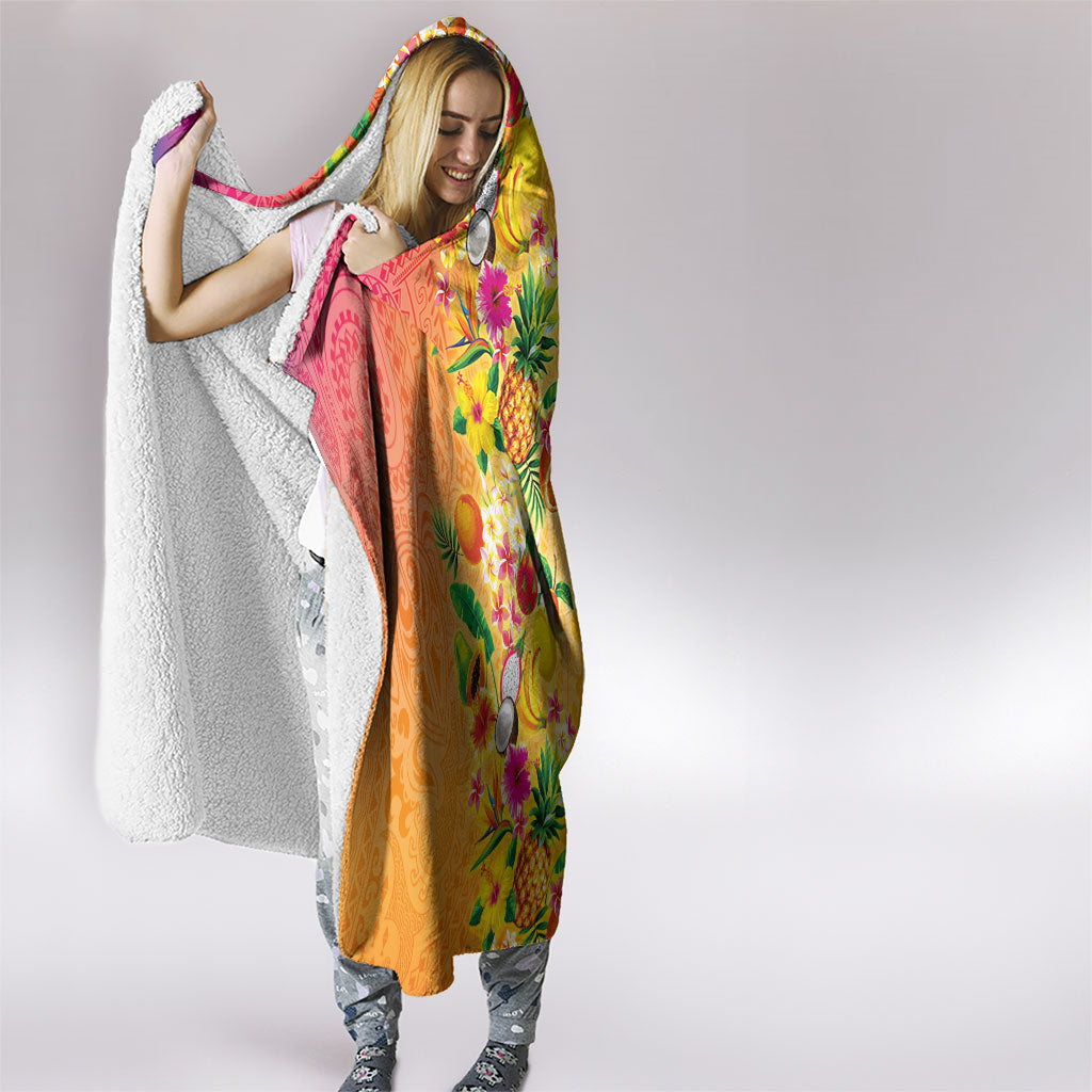 Hawaiian Tropical Fruits and Plants Hooded Blanket Kakau Pattern Summer Vibe LT03 - Polynesian Pride