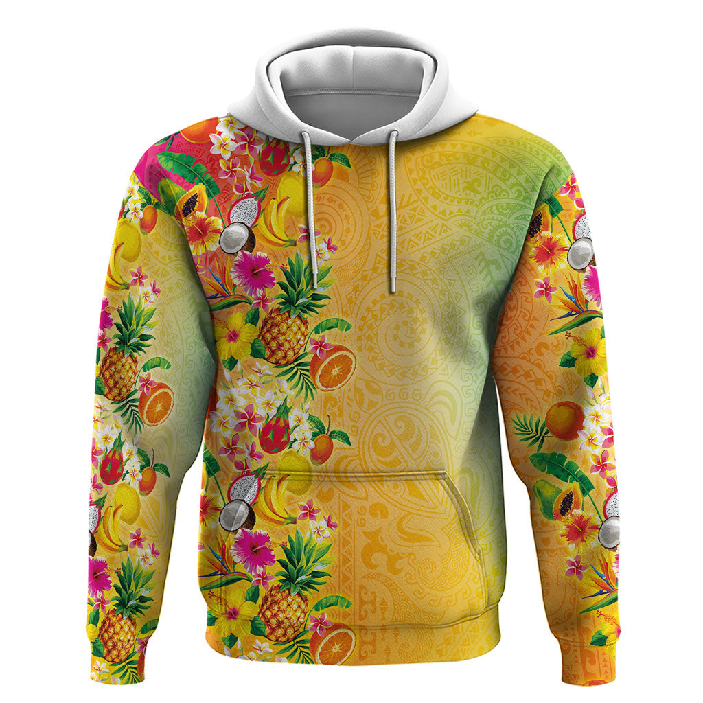 Hawaiian Tropical Fruits and Plants Hoodie Kakau Pattern Summer Vibe LT03 Pullover Hoodie Multicolor - Polynesian Pride