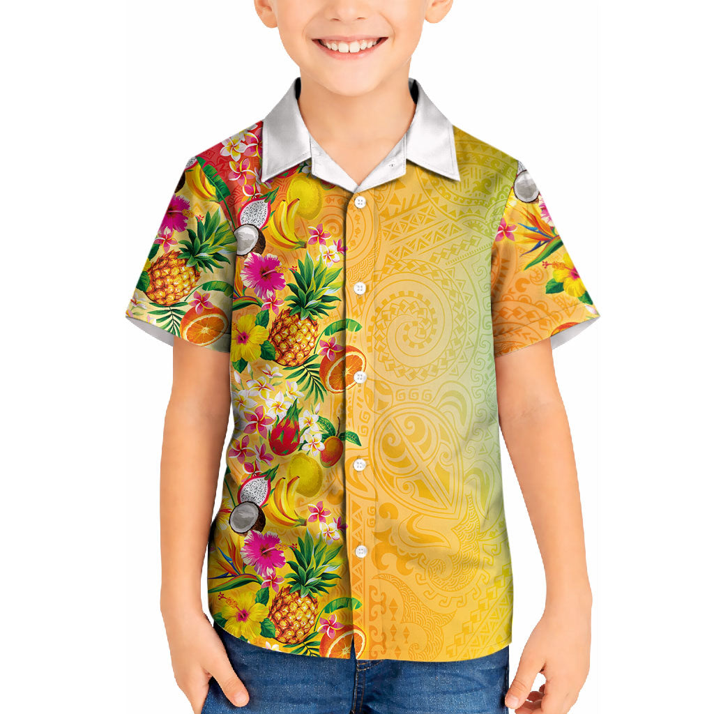 Hawaiian Tropical Fruits and Plants Kid Hawaiian Shirt Kakau Pattern Summer Vibe LT03 Kid Multicolor - Polynesian Pride