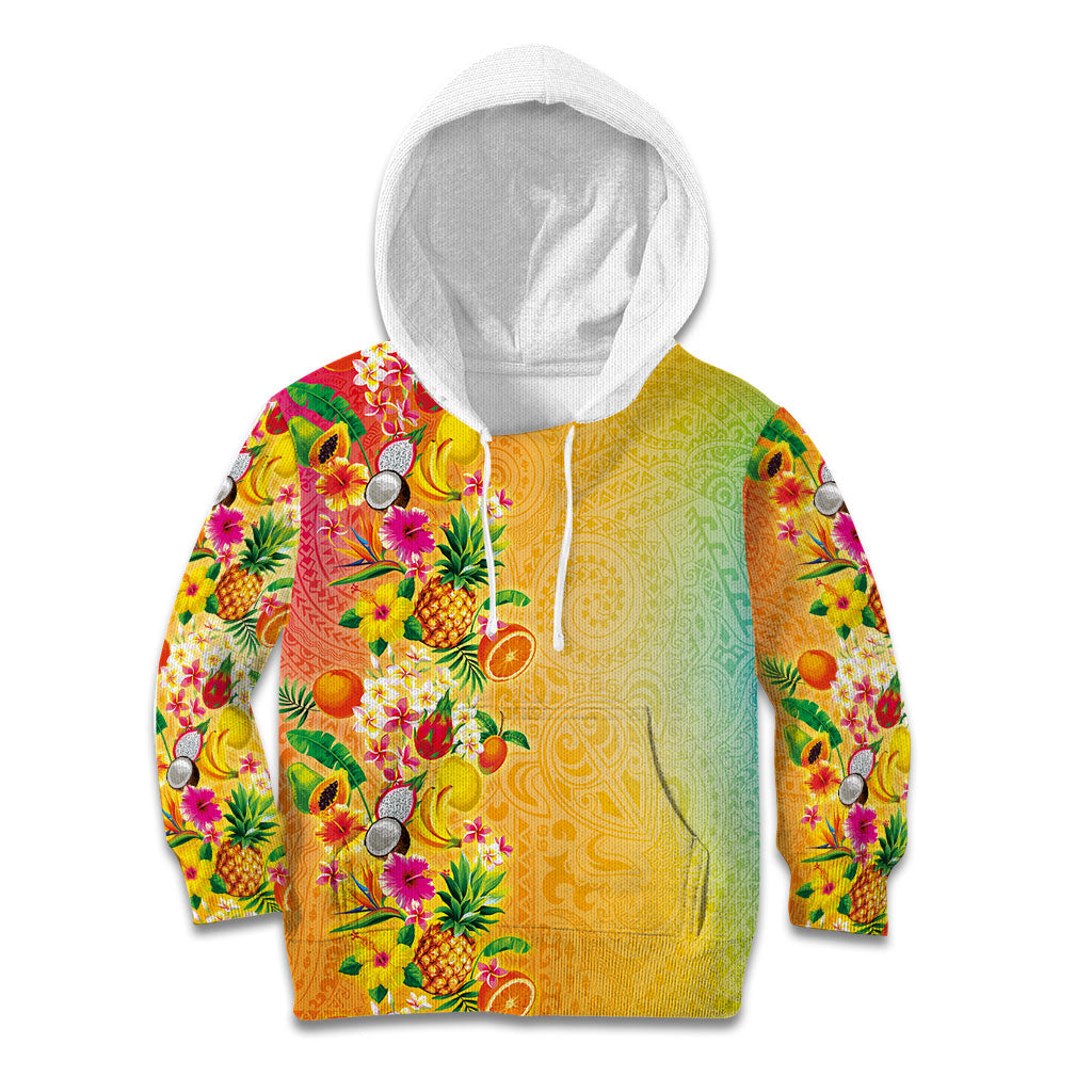 Hawaiian Tropical Fruits and Plants Kid Hoodie Kakau Pattern Summer Vibe LT03 Hoodie Multicolor - Polynesian Pride