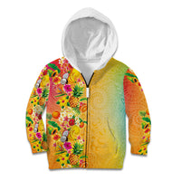 Hawaiian Tropical Fruits and Plants Kid Hoodie Kakau Pattern Summer Vibe LT03 Zip Hoodie Multicolor - Polynesian Pride