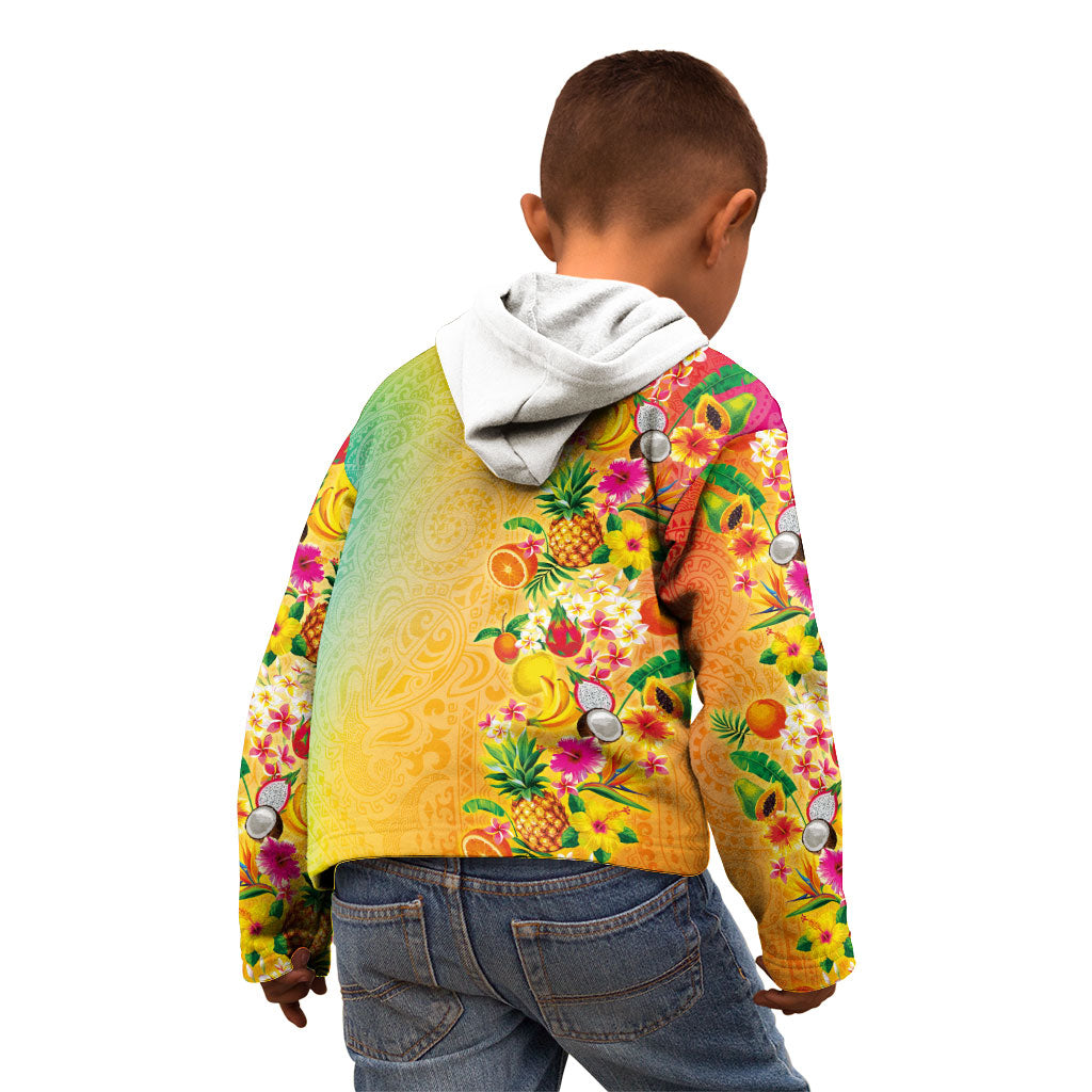 Hawaiian Tropical Fruits and Plants Kid Hoodie Kakau Pattern Summer Vibe LT03 - Polynesian Pride