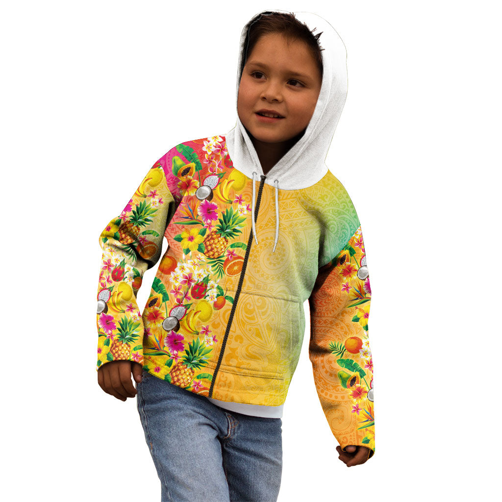 Hawaiian Tropical Fruits and Plants Kid Hoodie Kakau Pattern Summer Vibe LT03 - Polynesian Pride