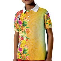 Hawaiian Tropical Fruits and Plants Kid Polo Shirt Kakau Pattern Summer Vibe LT03 Kid Multicolor - Polynesian Pride