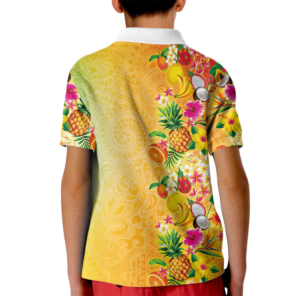Hawaiian Tropical Fruits and Plants Kid Polo Shirt Kakau Pattern Summer Vibe LT03 - Polynesian Pride