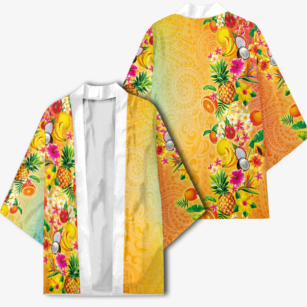 Hawaiian Tropical Fruits and Plants Kimono Kakau Pattern Summer Vibe LT03 - Polynesian Pride