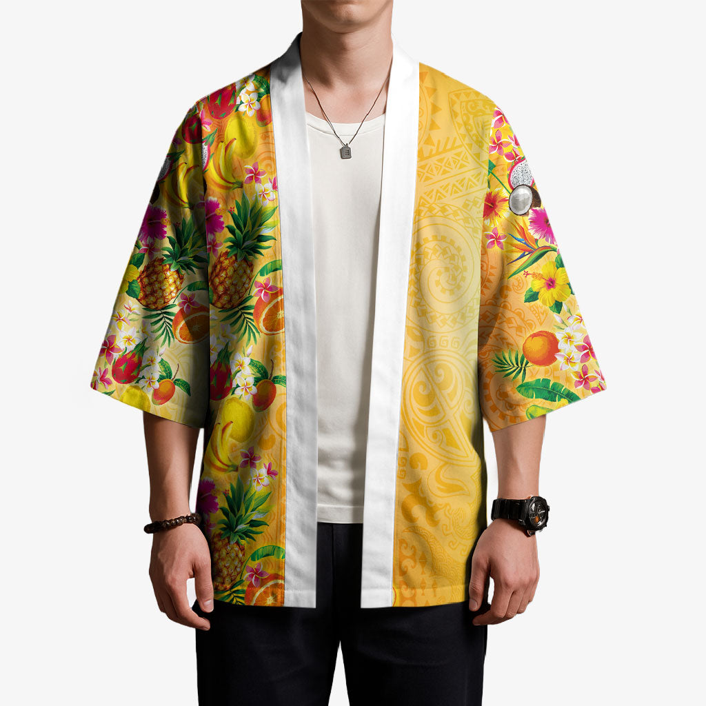Hawaiian Tropical Fruits and Plants Kimono Kakau Pattern Summer Vibe LT03 - Polynesian Pride