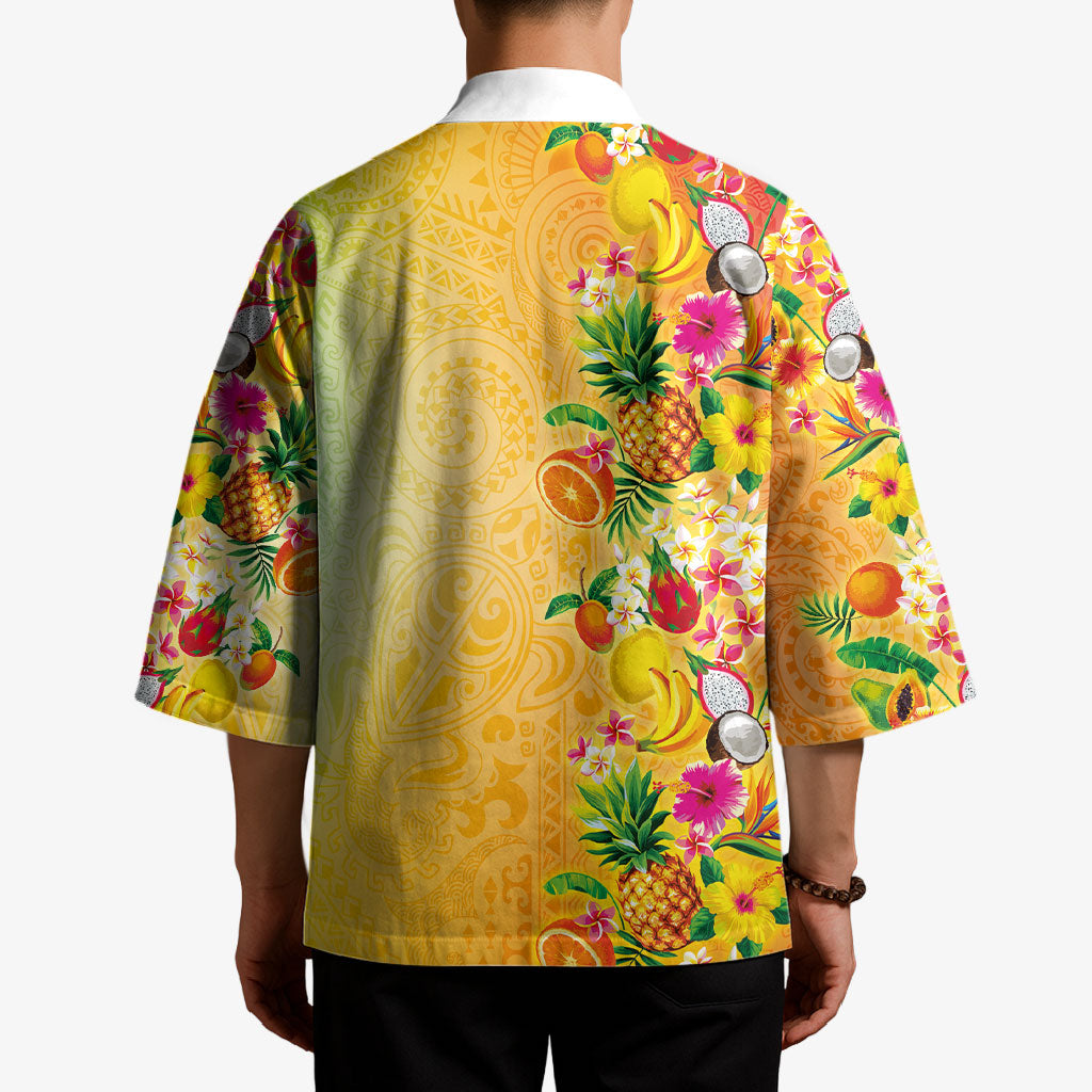 Hawaiian Tropical Fruits and Plants Kimono Kakau Pattern Summer Vibe LT03 - Polynesian Pride