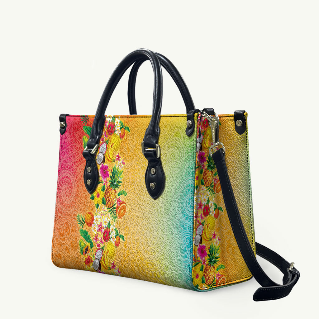 Hawaiian Tropical Fruits and Plants Leather Bag Kakau Pattern Summer Vibe LT03 Multicolor - Polynesian Pride