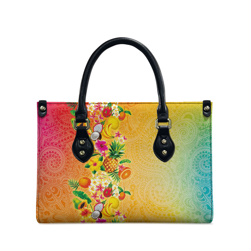 Hawaiian Tropical Fruits and Plants Leather Bag Kakau Pattern Summer Vibe LT03 - Polynesian Pride