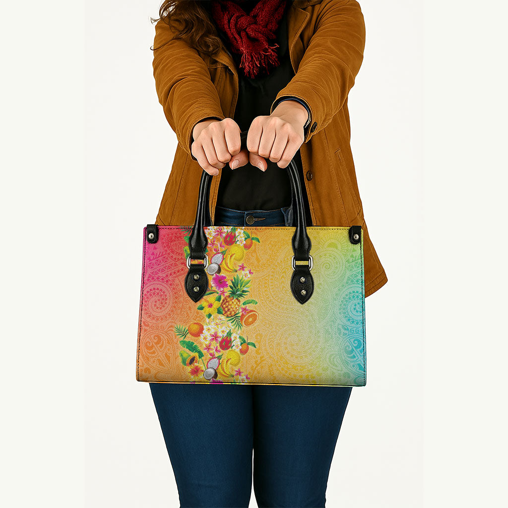 Hawaiian Tropical Fruits and Plants Leather Bag Kakau Pattern Summer Vibe LT03 - Polynesian Pride