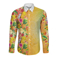 Hawaiian Tropical Fruits and Plants Long Sleeve Button Shirt Kakau Pattern Summer Vibe LT03 Unisex Multicolor - Polynesian Pride