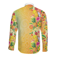 Hawaiian Tropical Fruits and Plants Long Sleeve Button Shirt Kakau Pattern Summer Vibe LT03 - Polynesian Pride