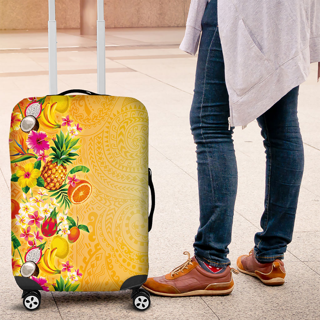 Hawaiian Tropical Fruits and Plants Luggage Cover Kakau Pattern Summer Vibe LT03 Multicolor - Polynesian Pride