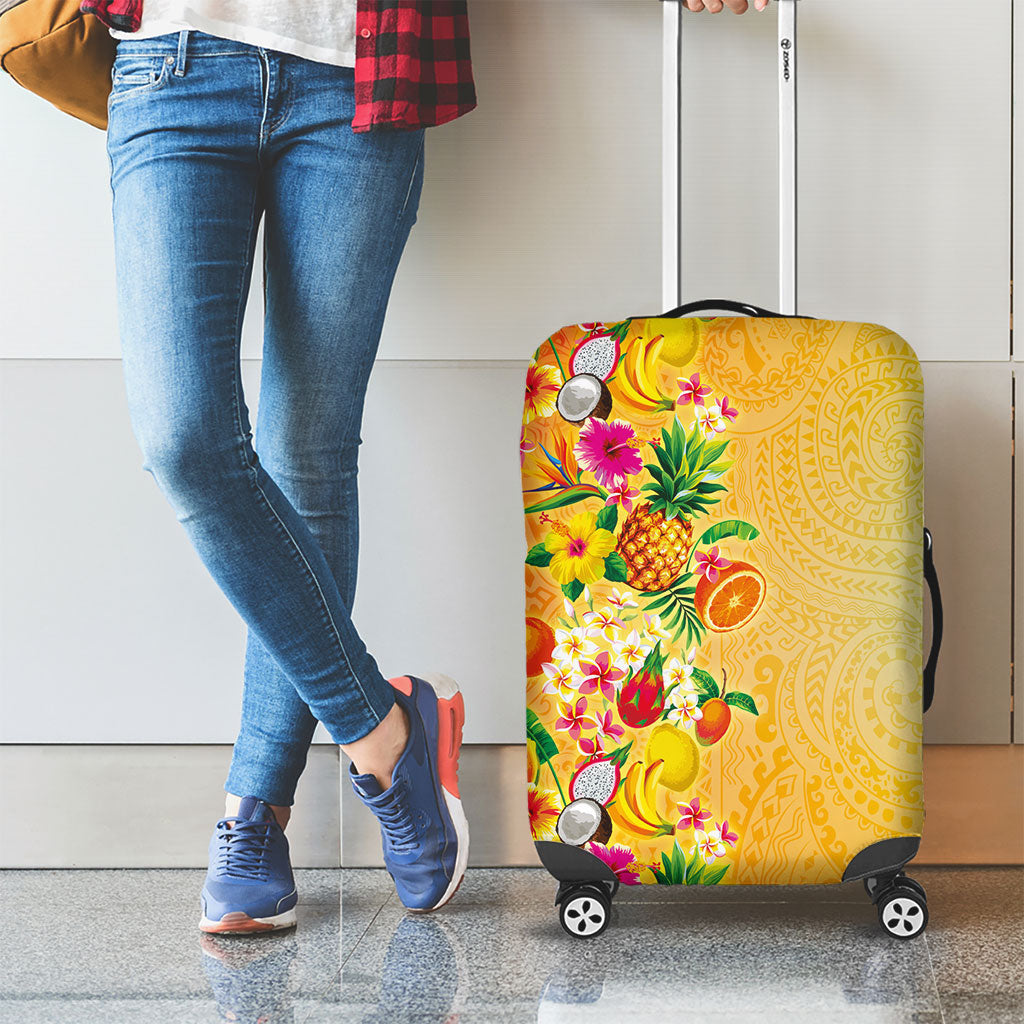 Hawaiian Tropical Fruits and Plants Luggage Cover Kakau Pattern Summer Vibe LT03 - Polynesian Pride