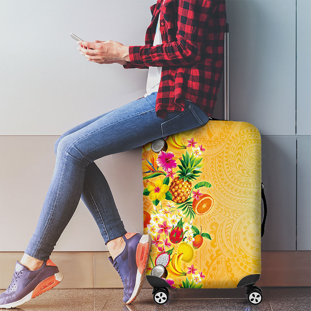 Hawaiian Tropical Fruits and Plants Luggage Cover Kakau Pattern Summer Vibe LT03 - Polynesian Pride