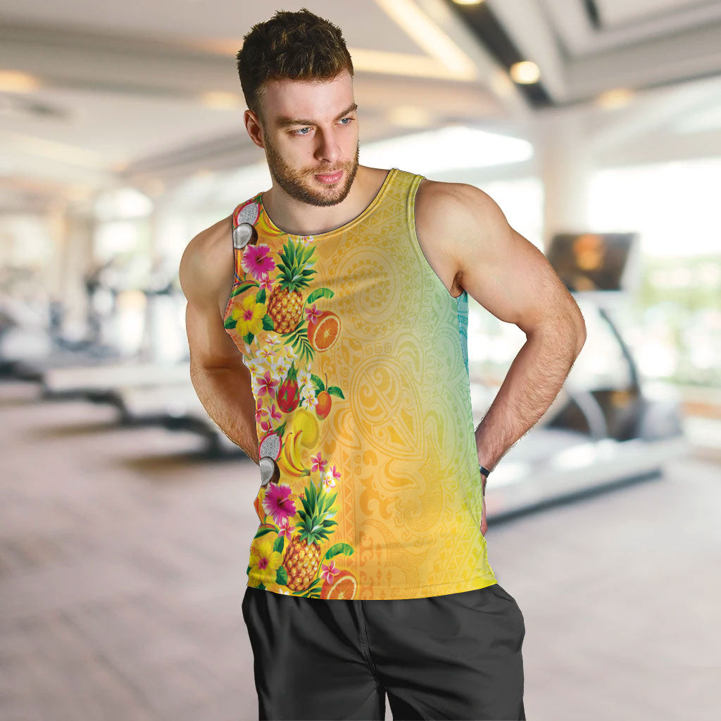 Hawaiian Tropical Fruits and Plants Men Tank Top Kakau Pattern Summer Vibe LT03 Multicolor - Polynesian Pride