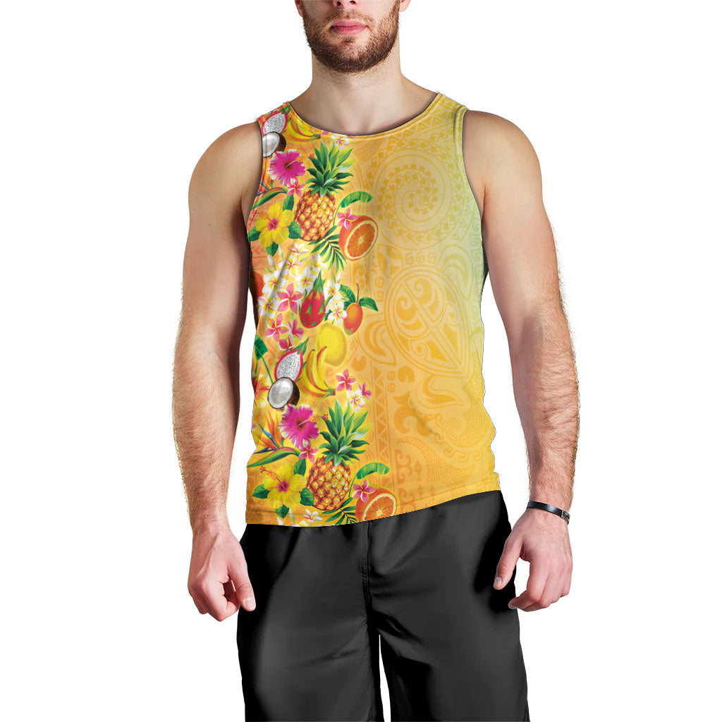 Hawaiian Tropical Fruits and Plants Men Tank Top Kakau Pattern Summer Vibe LT03 - Polynesian Pride
